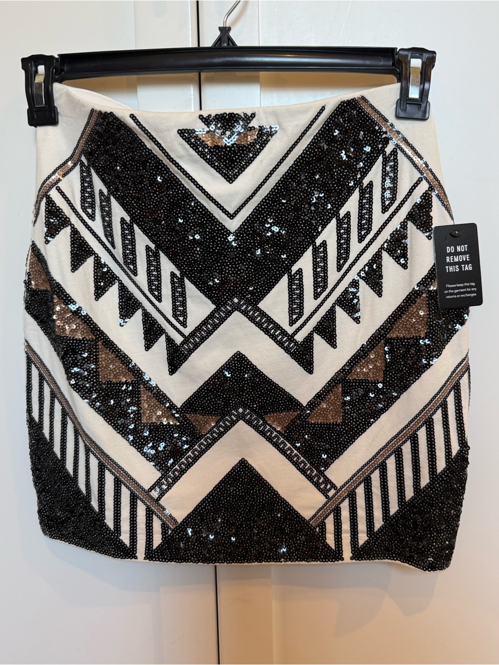 Express Black & Cream Sequin Geo Mini Skirt